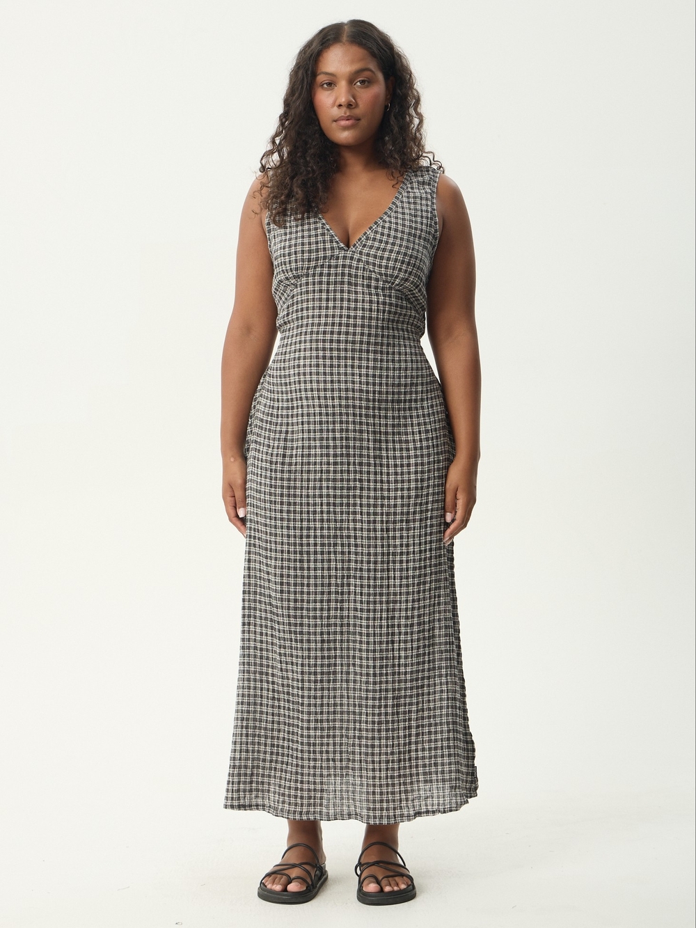 Afends Black & White Checked Sleeveless Maxi Dress